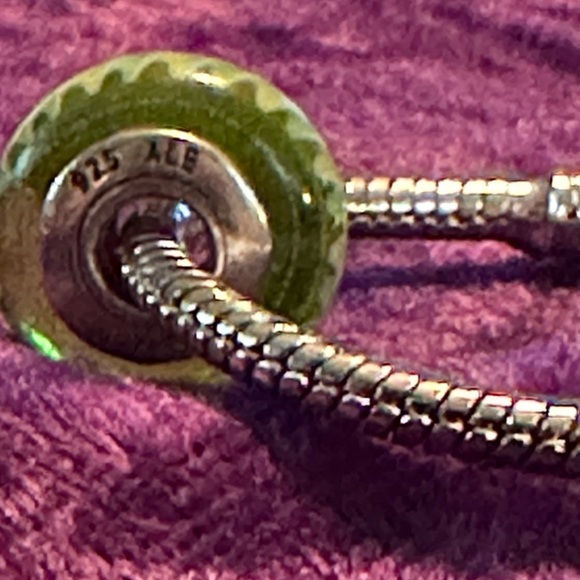 Authentic Sterling Silver 925 Ale Pandora green and white zigzag glass Murano - Picture 6 of 6